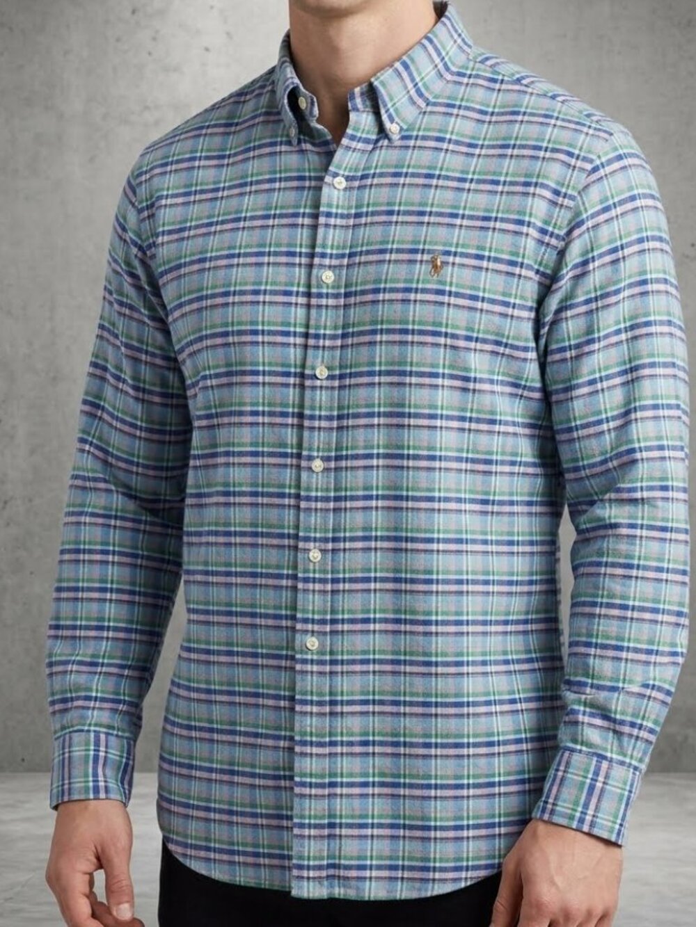 Polo Ralph Lauren Blue Green Plaid Button Long Sleeve 2XL Cotton Shirt Men's XXL